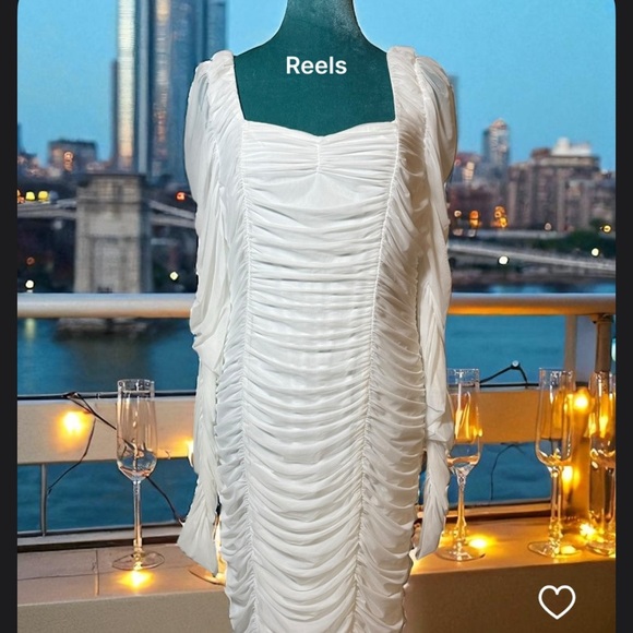 Fashion Nova Dresses & Skirts - Fashion Nova White Ruched Mesh Bodycon Dress NWOT XL